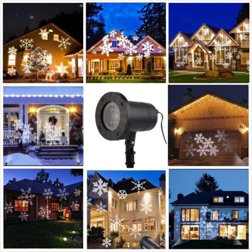 Waterproof Moving Snow Laser Projector Lamps Snowflake LED Stage Light For Christmas New year Party Light Garden Lamp