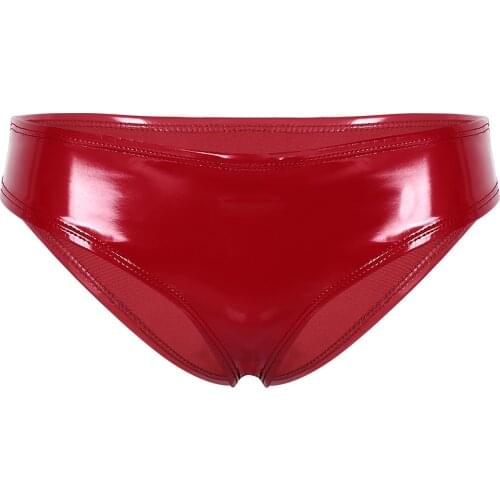 Womens Lingerie Panties Low Rise High Cut Soft Thong Briefs Underwear Wetlook Hot Patent Leather Stretchy Mini Bikini Underpants