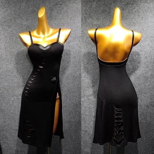 Latin Dance Dress Lady Black Sexy Sleeveless Dresses Rumba Cha Cha Samba Tango Dancing Clothes Women Performance Wear DN5332