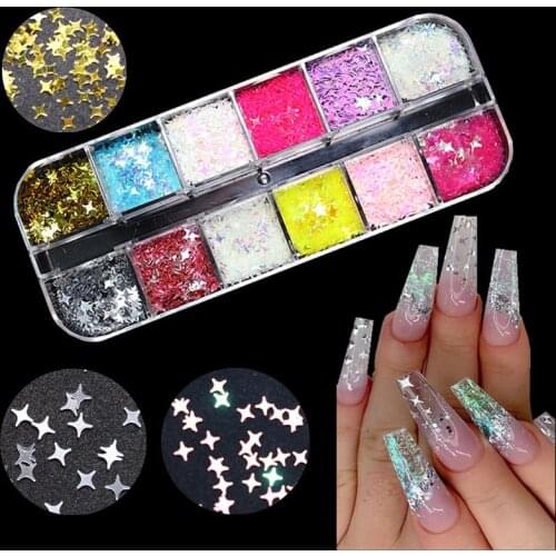 1 Bag Gold Silver Holographic Glitter Laser Four-pointed Star Shape Acrylic Laser Glitter for Nails Art Decoration