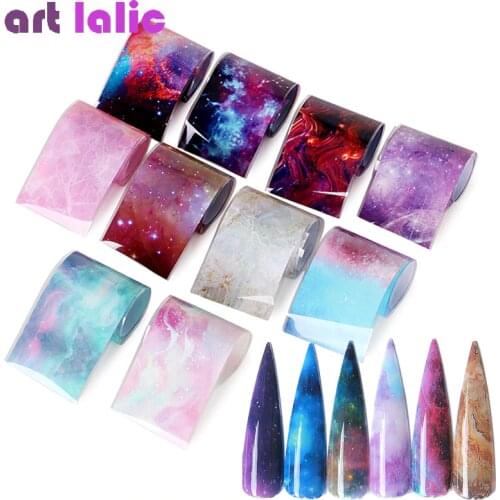 10Pcs Charm Nail Foil Sticker Set Holographic Starry Sky Adhesive Wraps Transfer Paper Marble Shining Nail Art Decal Gel Slider