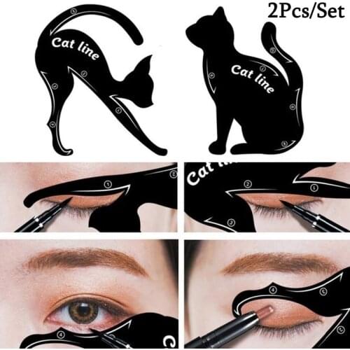 Cat Eyeliner Stencil for Women Girl Cat Eye Line Model Template Shaper Card Makeup Eyebrow Mold Easy To Make Up Tool 2Pcs/kit