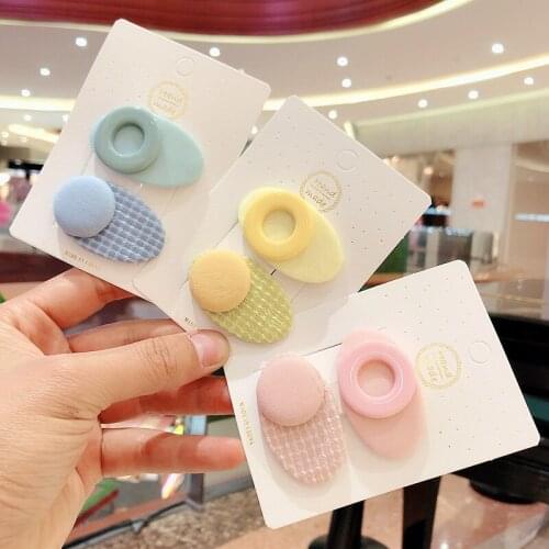 2PCS Lovely Plaid Cloth Circle Baby Princess Hairpin Solid Round Lattice Girl Children Bangs Side Clip HeadWear