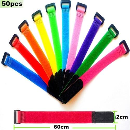 2cm*60cm nylon Reverse buckle velcros magic hook loop cable ties fastener tape velcroing strap Line finishing stick 50pcs/lot