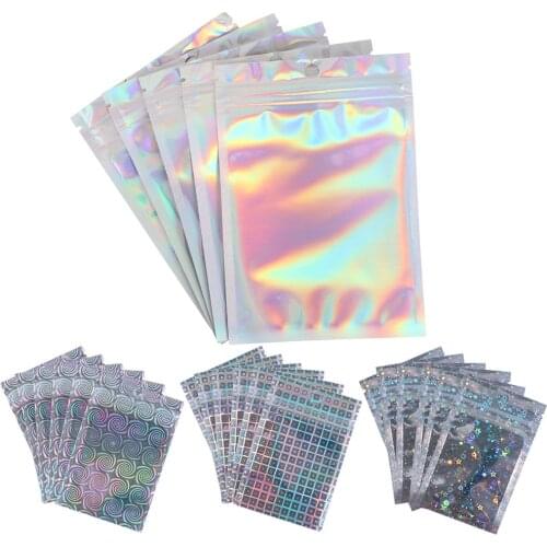 20 Pcs Zip Bags Aluminum Foil Hologram Food Mylar Pouch Small Water Proof Zipper Reclosable Pouches Plastic Self Seal Bag