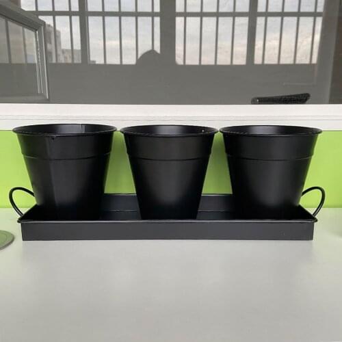 3pcs Flower Pots Vases GardenPlant Pot Home Decor Rectangle Iron Bucket With Tray Creative