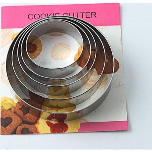 5pcs/set Round Circle Shape Metal Cookie Cutter Kitchen Bakeware Birthday Fondant Cake Mold Chocolate Stencils Baking Tools
