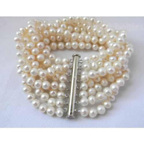8Strds 6mm White Round Freshwater Pearl Bracelet