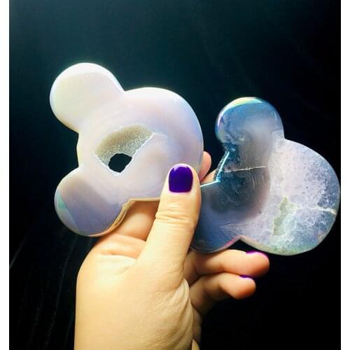 Angel Aura Agate Crystal Cluster Carved Stone Geode Crystal Mouse Head Decoration Aesthetic Feng Shui Healing Crystal Reiki Gift