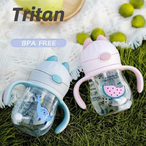 Dual-use Tritan Baby Bottle Water Milk Drinking Training Cups With Belt 2 Heads Silicone Straw Bottles Cute Enfant School Cup