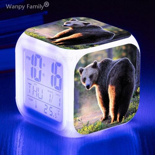 Brown Bear LED Alarm Clock 7 Color Glowing Digital Alarm Clock For Kids Birthday Gift Multi-fonction Electronic Watches Clock