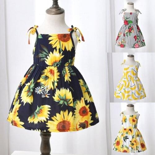New Summer Kids Flower Banana Lace Up Sling Dresses For Girls Dress Baby Girl Clothes Girls Dress Toddler Girl Dresses Cusual