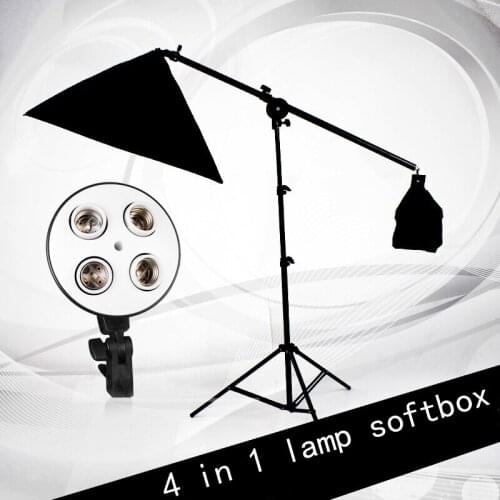 Photo Studio 50*70cm Continuous Lighting Softbox 100-240V 4-Lamp-Holder 2M Light Stand Cross Bar Single Pulley Horizontal Arm