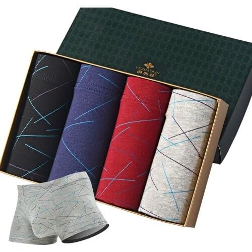 4pcs/Lot Cotton Boxers Fashion Striped Shorts Underpants Mens Boxers Hombre Breathable Underwear Print Comfortable Boxer