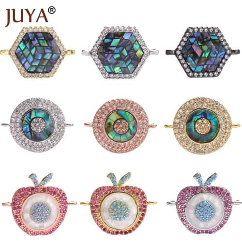 JUYA Abalone Shell Connectors Cubic Zirconi Charms Pendant for DIY Woman Bracelets Necklace Jewelry Making Hand Made Accessories