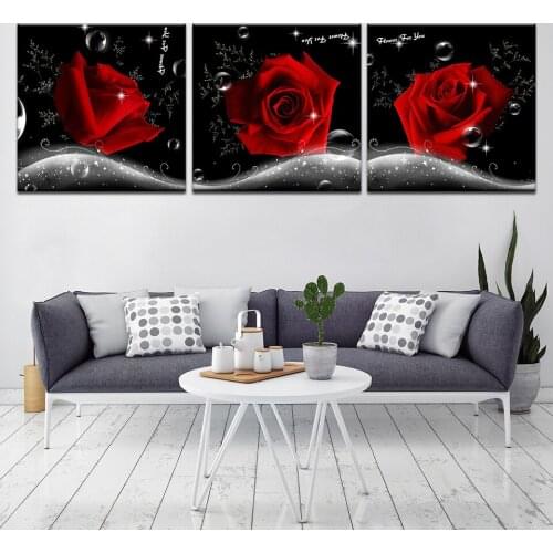 Painting flower 3 piece Canvas Art Modern Red Roses home decoration living Wall decor Decorative pictures Print (Frames)