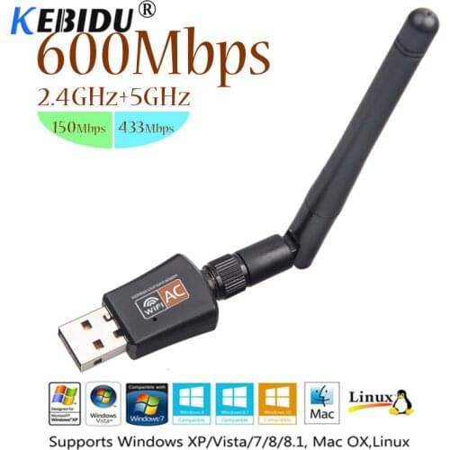 Kebidu Wireless 600Mbps USB WiFi Adapter 2.4GHz 5GHz Dual Band With WiFi Antenna PC Computer Mini Network Card Receiver 802.11ac