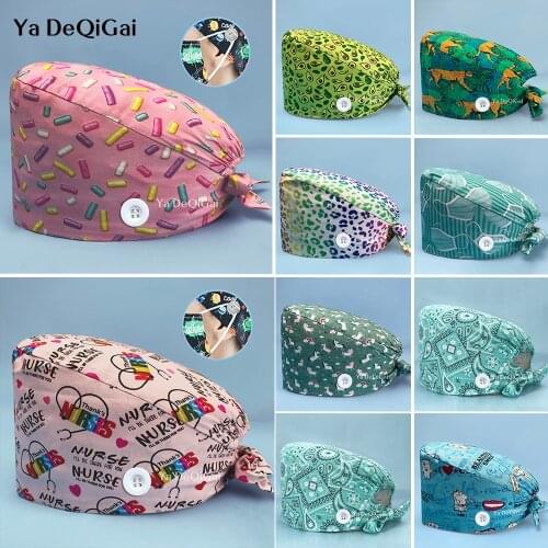 Beautician Scrubs Caps With Button Operating Room Doctor Nursing Medical Surgical Unisex Comfortable Beauty Salon Working Hats