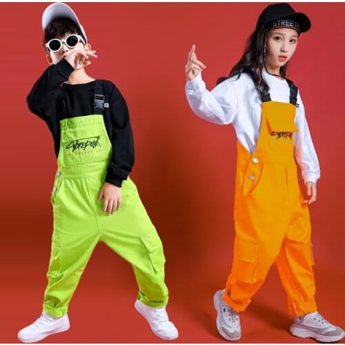 Jazz Dance Costumes Kid Long Sleeve Street Dance Performance Clothes Hip Hop Stage Rave Outfit Child Practice Wear 2 Pcs DC2905