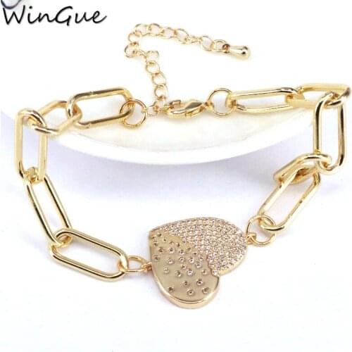 Metal Rolo Chain Bracelet Gold Silver Color Heart Connector Charm Bracelet Lover Fashion Jewelry