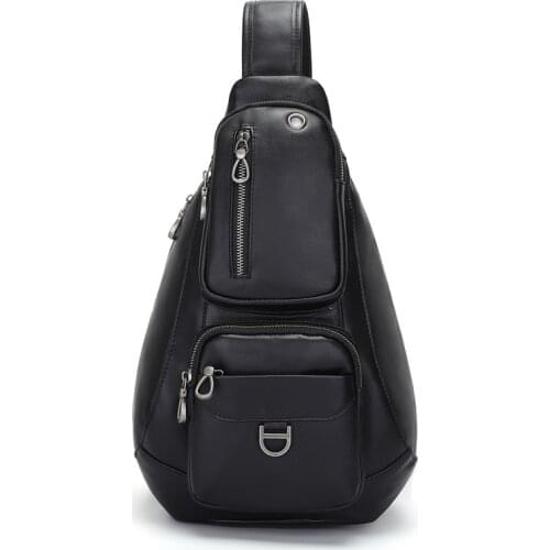 Men Cow Leather Sling Bags Chest Day Pack Cross Body Messenger Shoulder Bag Fashion Male Genuine Leather Travel Multiple Pouches