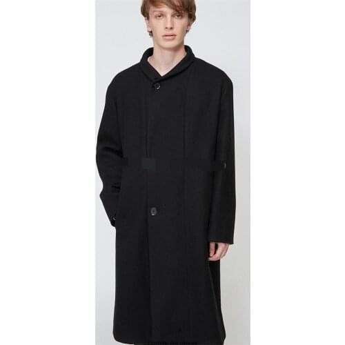 Mens new autumn and winter new mens woolen overcoat in the long lapel pajamas collar belt coat