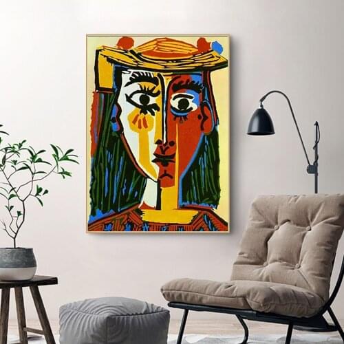 Wall Art Nordic Modern Living Room Home Decor Picasso Woman Wearing Hat Abstract Canvas Painting HD Print Poster
