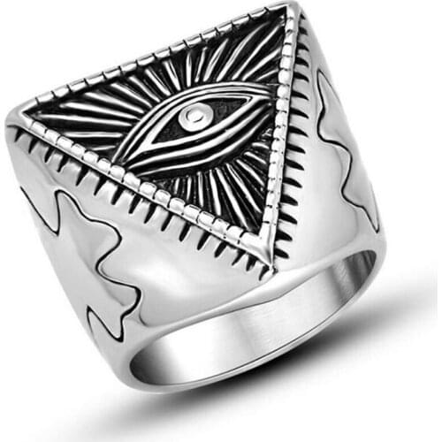 Stainless Steel Vintage Evil Eyes Pyramid Egypt Rings Punk Rock Eye of Horus Ring Men Gift Size 7-12