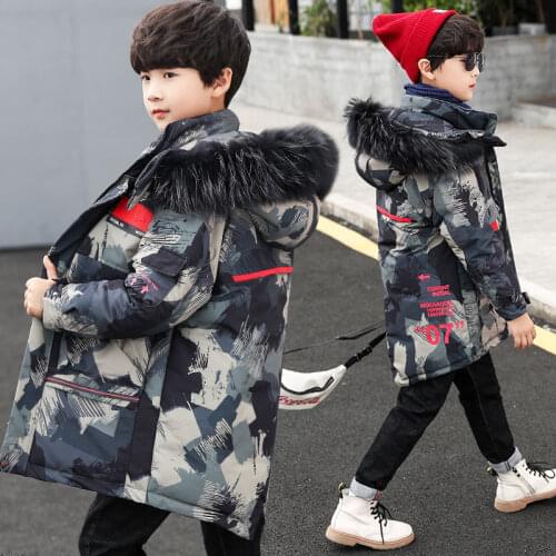 Baby Boy Winter Jackets Fur Hooded Children Kids Long Thick Warm Cotton Parka Coat Outerwear Clothes for Teen Boys 6-16 Years