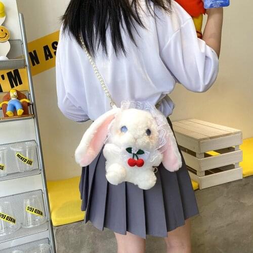 Lolita Cherry Rabbit Plush Messenger Bag Soft Sister Japanese Cute Doll Lace Shoulder Bag