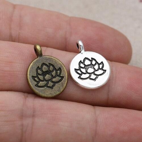 10PCS Antique Silver Plated Lotus Flower Charms Pendants for Jewelry Making Bracelet Earrings DIY Accessories Craft 20x15mm