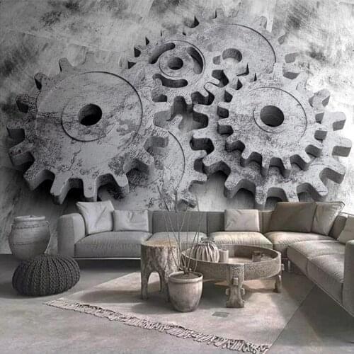 Custom 3D Stereoscopic Embossed Mechanical Gear Large Mural Wallpaper For Living Room Bar Restaurant Poster Decor Wall Painting