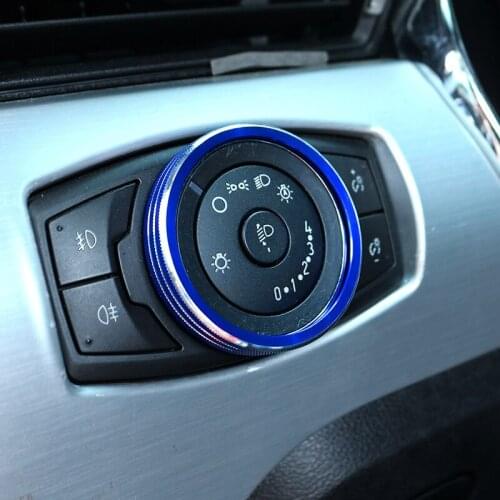 QHCP Car Front Headlight Button Cover Head Lamp Switch Circle Ring Aluminum Alloy For Ford Mustang 2015 2016 2017 2018 2019 2020