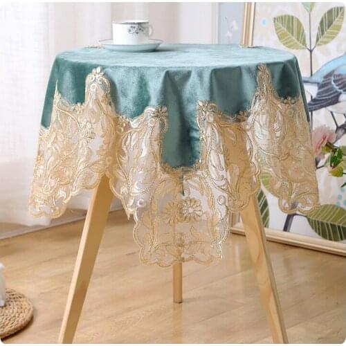 Luxury Lace Embroidered Velvet Table Cloth Home Decor Table Runner Wedding Banquet Lace Velvet Tablecloth Champagne