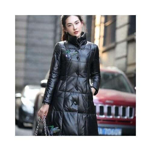 Luxury 2020 New Brand genuine leather women coat long stand collar duck down Jacket Female Windbreaker Plus Size LX1137