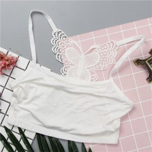 Sexy Women Lace Sleeveless Tube Tops Butterfly Design Back Spaghetti Strap Women Camis Crop Top New
