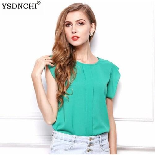 Chiffon Blouse Summer Pleated Top Petal Sleeve Womens Tops and Blouses Round Office Ladies Hot Workwear Casual Shirts