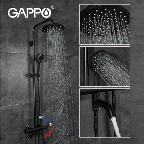 Gappo Black Shower Faucets Thermostatic Bathroom Mixer Brass Faucet Thermostat Rainfall Shower System G2490-6