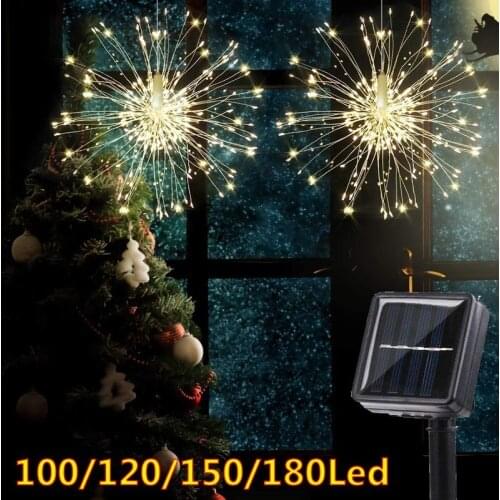 Firework Lights Copper Wire LED Lights Solar Waterproof Fireworks Light Holiday Decoration Christmas Twinkle Festival Lights