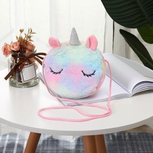 Girls Shoulder Bag Cute Kawaii Plush Unicorn Animals Messenger Bag Kids Keys Coin Purse Lovely Princess Mini Handbag
