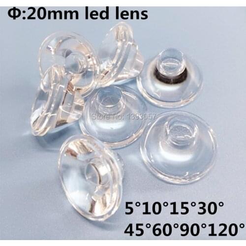 1w 3w High Power led lenses, 20mm pmma optical led lens angle 5 10 15 30 45 60 90 120 degree excellent quality