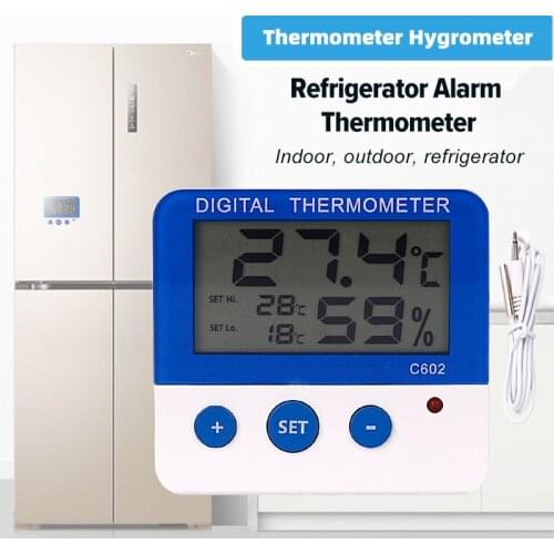 Refrigerator Freezer Thermometer Alarm Temperature Humidity Meter Thermometer Hygrometer Indoor Outdoor With Probe