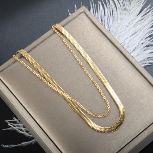 Vintage Multilayer Circle Flat Snake Chain Choker Golden Cross Clavicle Fashion Titanium Steel Gold Plated Necklaces Jewelry