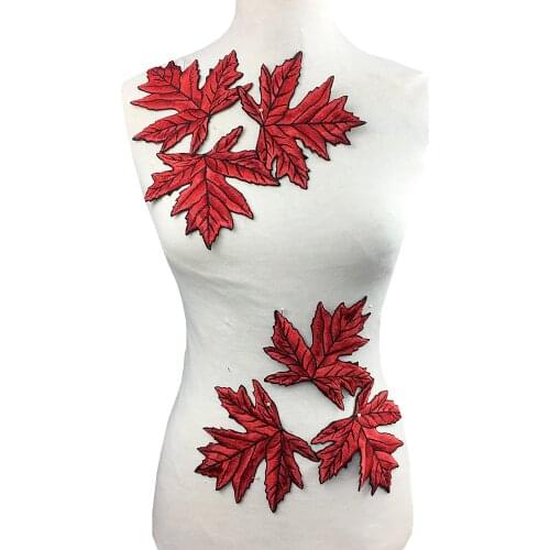 6pc Maple Embroidery Patch Water Soluble Sew On Patches For Clothing Water Soluble Embroidered Leaf Applique Parche AC1446