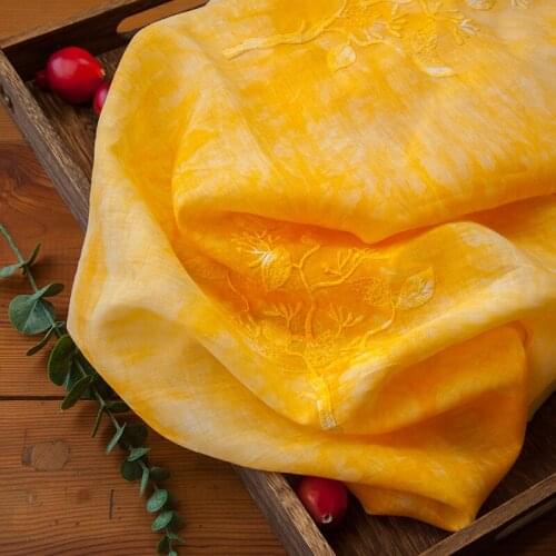 High end pure ramie fabric Tie dye plant embroidery tissu Fashion high end spring and summer clothing fabrics