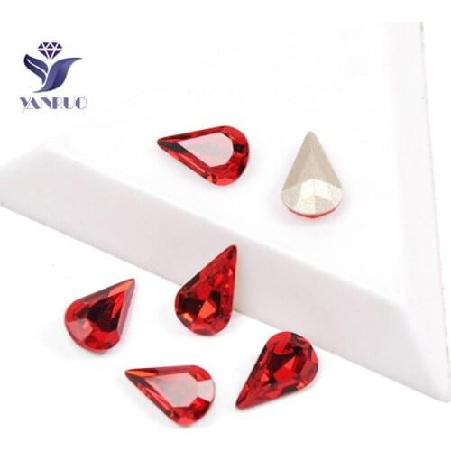 YANRUO 4300 Pear Drop Light Siam Red Glass Rhinestones Claws In Studs DIY K9 Crystal Strass Claw Setting Stones For Clothing