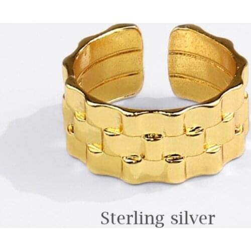 Sole Memory Irregular Geometric Punk Fashion 925 Sterling Silver Female Resizable Opening Rings SRI837