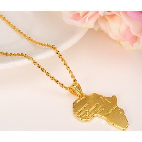 Africa Map Pendant Necklace for Women Gold Color Ethiopian Jewelry Wholesale African Maps Hiphop men Item party gift daily wear