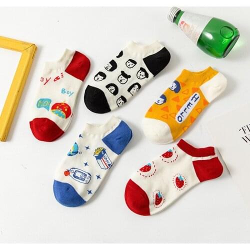 3 Pair/set Summer Cartoon Thin Women Casual Cotton Funny Strawberry French Fries Female Cute Kawayi Happy Girls Boat Socks