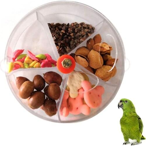 5 Grid Funny Pet Bird Parrot Feeder Toy Hanging Foraging Rotating Food Cage Bowl Pet Products